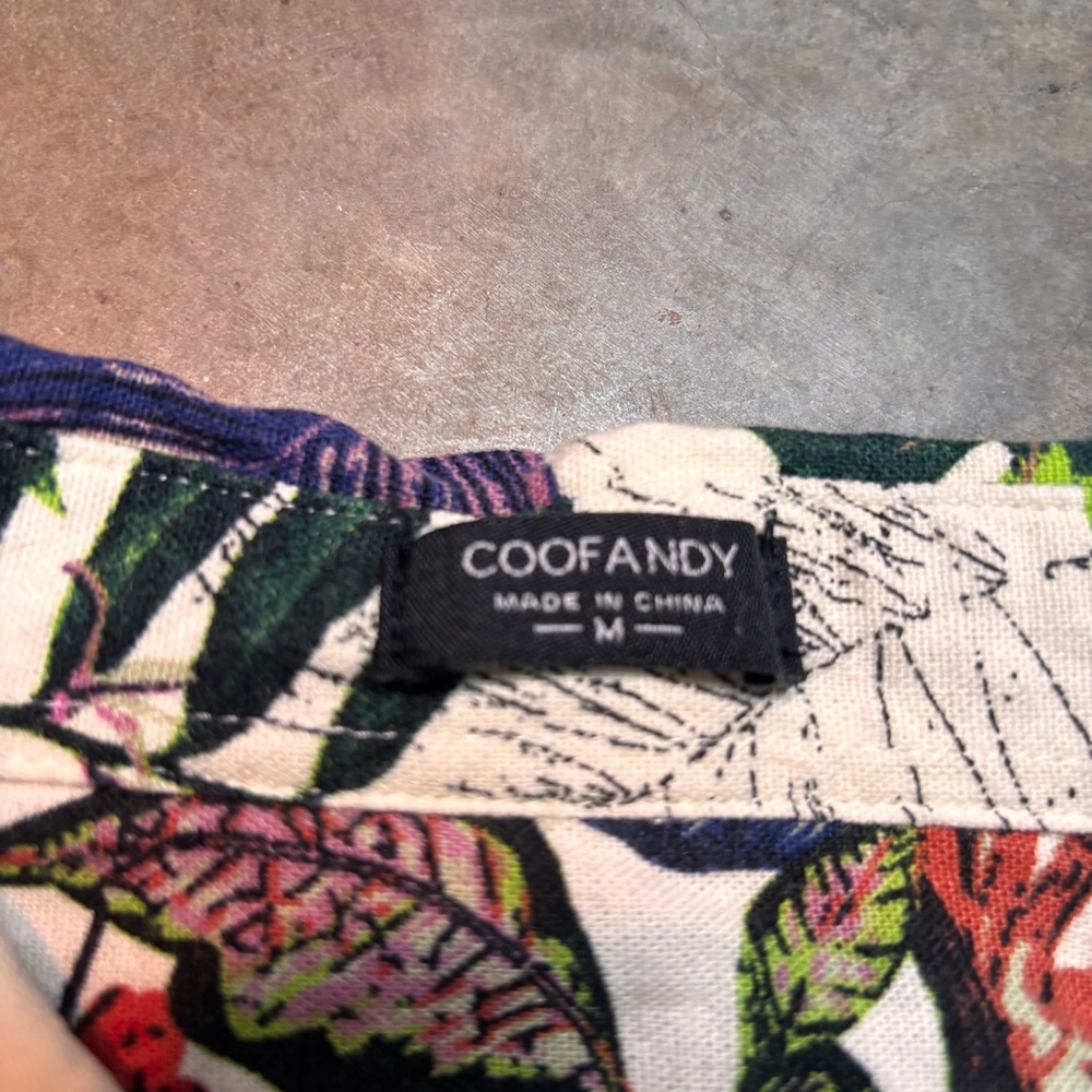 Coofandy Hawaiian Shirt Rayon Linen Blend Mens Med Floral Short Sleeve Shirt - Picture 2 of 3